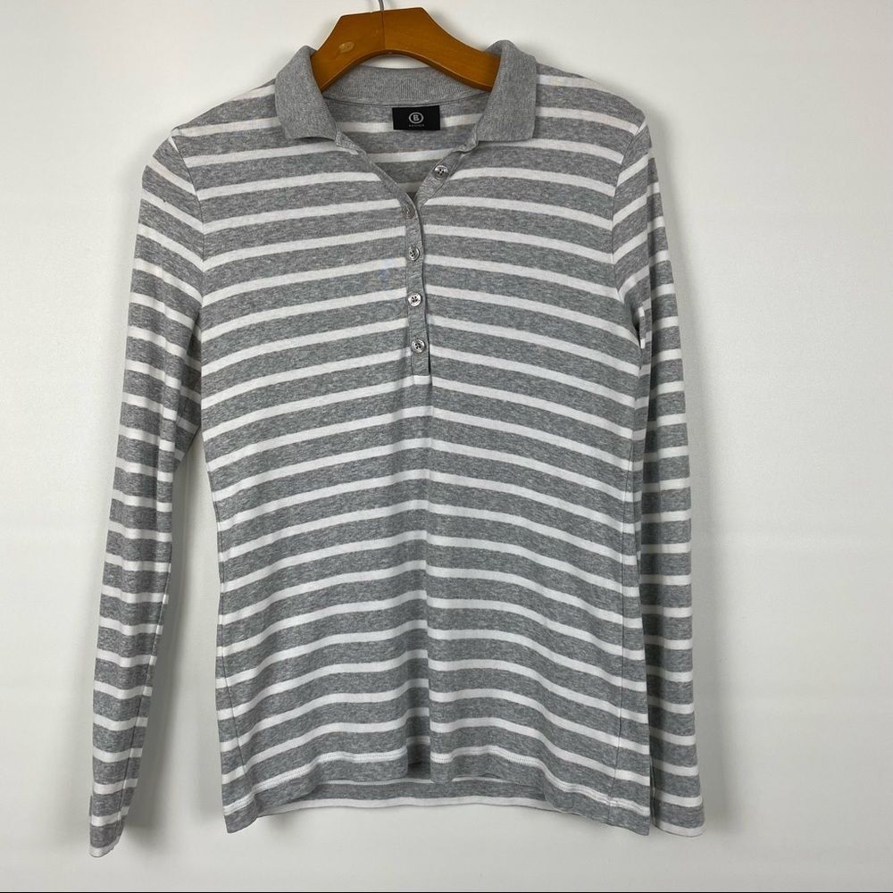 BOGNER Striped Collar Long Sleeve Top size XS